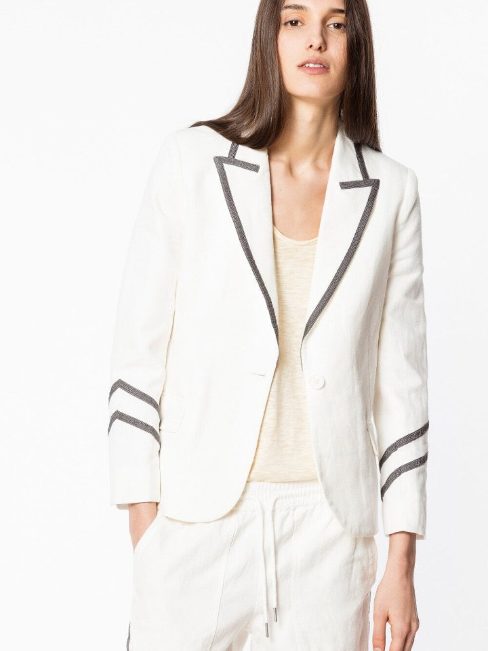 $438 Zadig & Voltaire White Victor Co Linen Blazer Size M